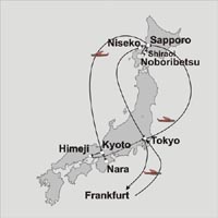 Klicken Sie hier für eine größere Ansicht der Karte Karte der Skireise Japan