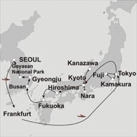 Karte der Reise nach Korea und Japan