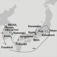 Klicken Sie hier für eine größere Ansicht der Karte Karte der Reise nach Korea und Japan