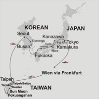 Karte der Japan Korea Taiwan Reise