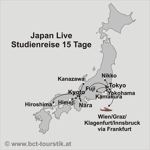 Karte der Japan Rundreise