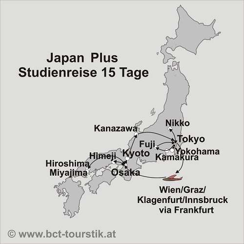 Karte der Japan Rundreise