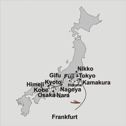Karte unserer Japan Studienreisen